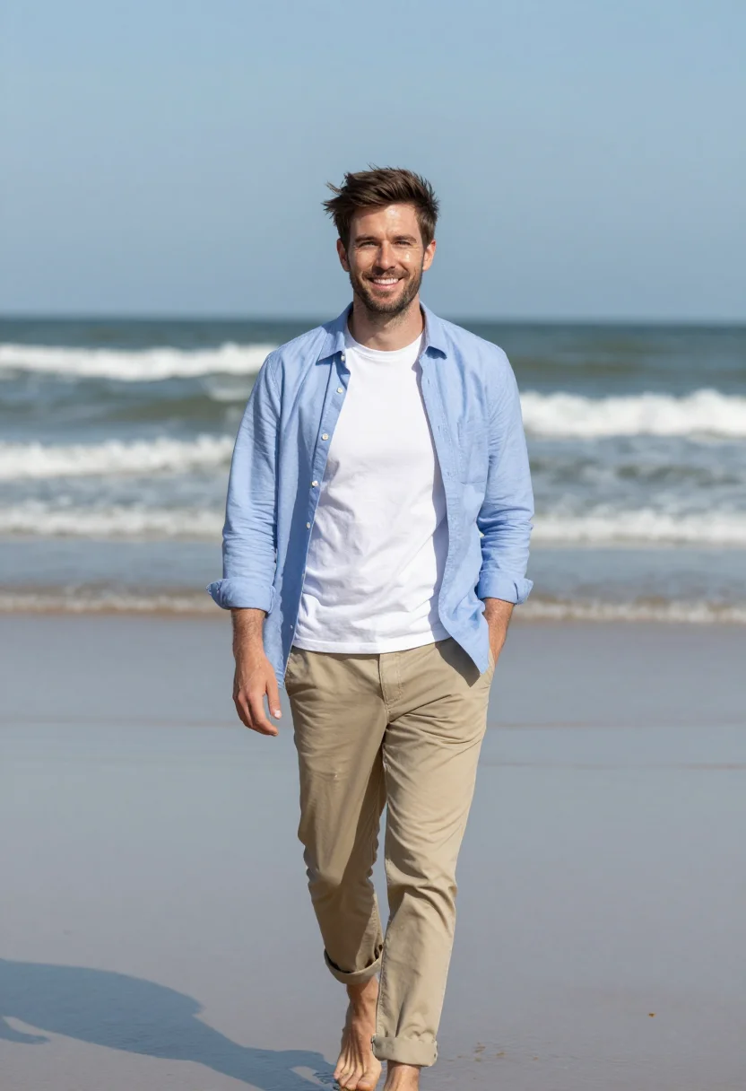 AI kite beach april blue date sample — portrait of a man, framed half-length from the head to the h