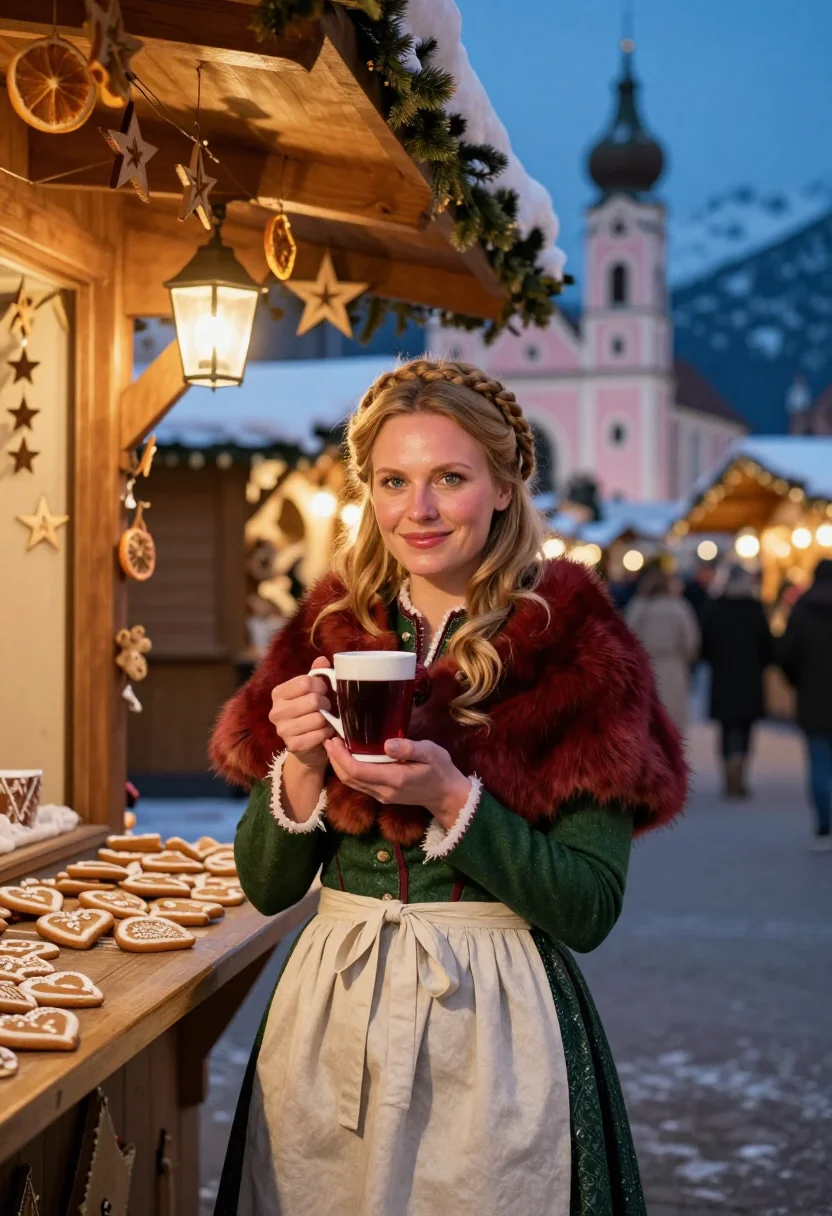 AI kitzbuhel christmas sample — editorial portrait photograph, a Western-European woman in h