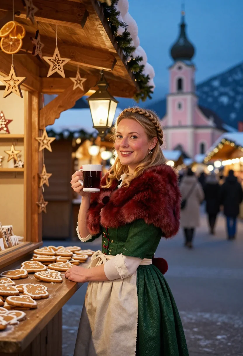 AI kitzbuhel christmas sample — editorial portrait photograph, a Western-European woman in h