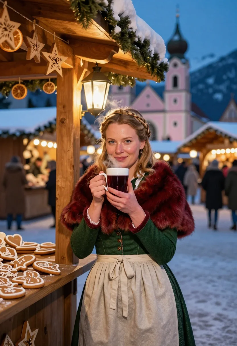 AI kitzbuhel christmas sample — editorial portrait photograph, a Western-European woman in h