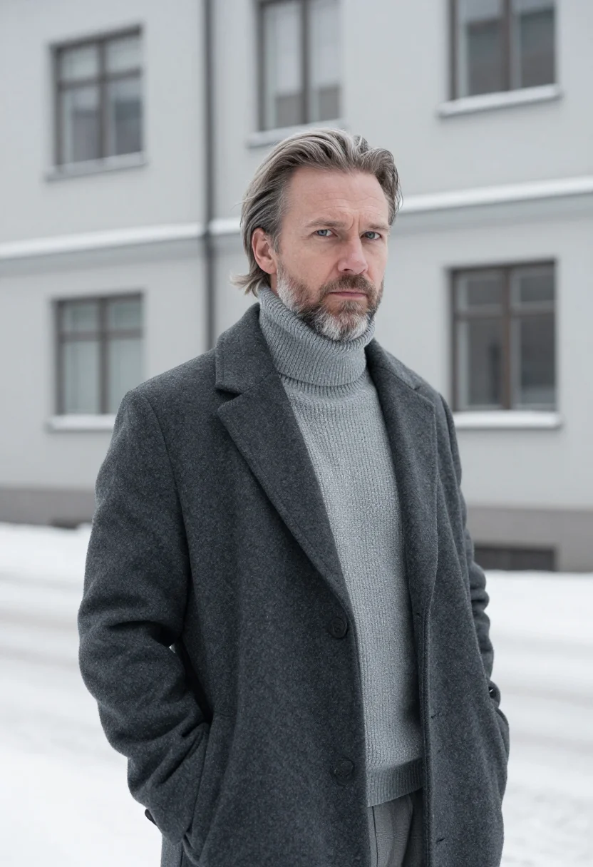 AI knausgaard oslo winter grey sample — portrait of a man, a Swedish man in his late forties with fa