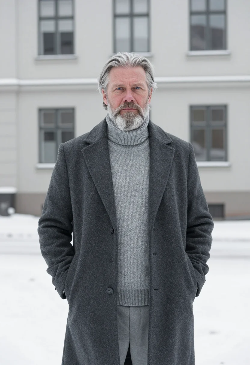 AI knausgaard oslo winter grey sample — portrait of a man, a Danish man in his mid-fifties with rudd