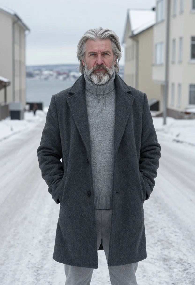 AI knausgaard oslo winter grey sample — portrait of a man, a Norwegian man in his mid-fifties with w