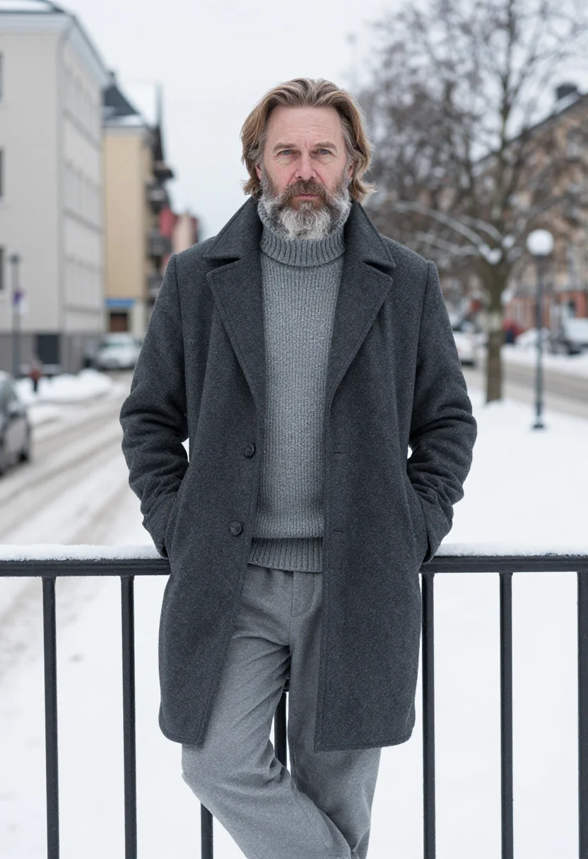 AI knausgaard oslo winter grey sample — portrait of a man, a Scottish man in his mid-fifties with we