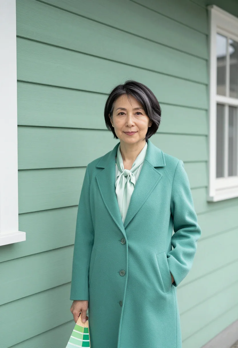 AI kobe kitano interior designer ijinkan green sample — portrait of a woman, a interior designer in her fifties of J