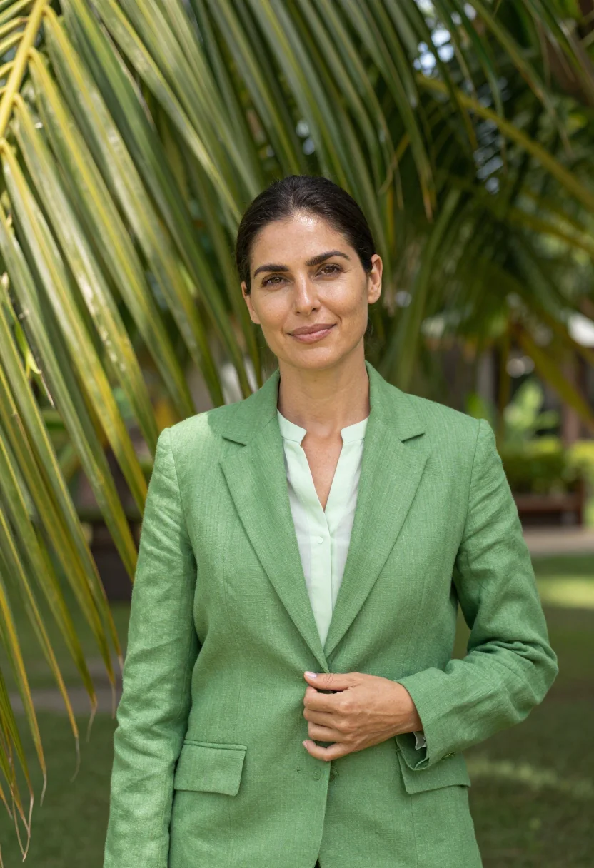 AI koh samui resort director coconut green sample — portrait of a woman, a resort director in her late thirties