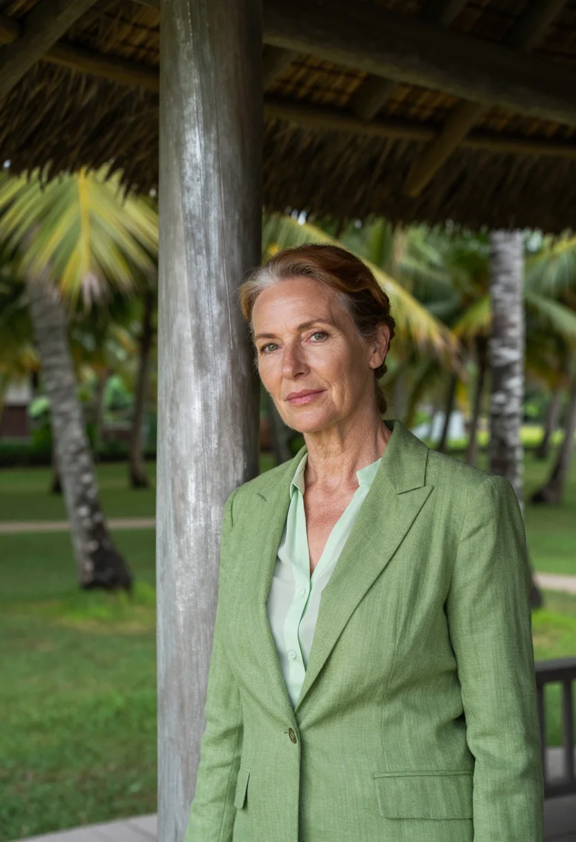 AI koh samui resort director coconut green sample — portrait of a woman, a resort director in her fifties of Fre