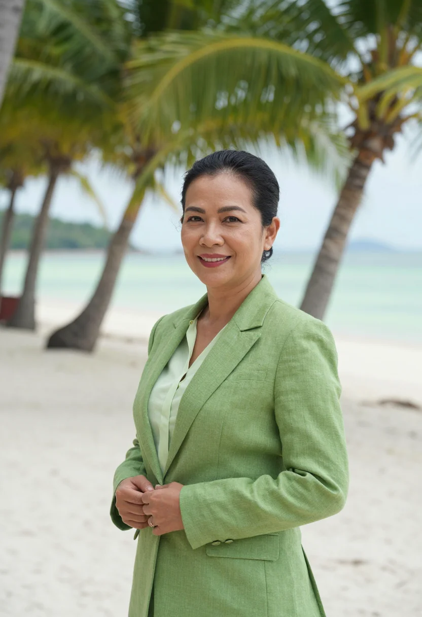 AI koh samui resort director coconut green sample — portrait of a woman, a resort director in her early fifties