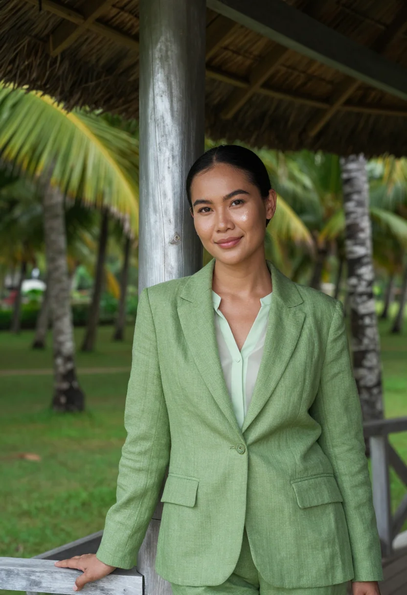 AI koh samui resort director coconut green sample — portrait of a woman, a resort director in her mid-thirties o