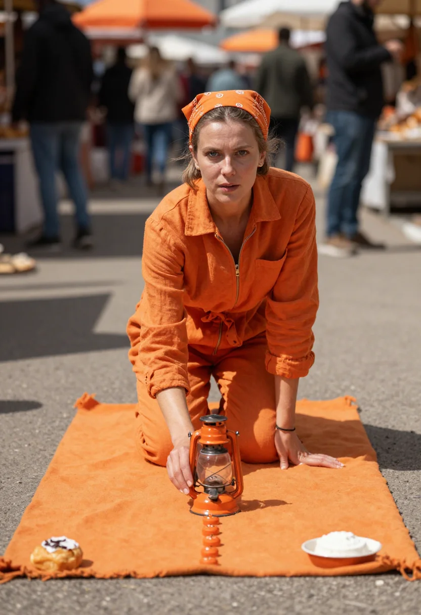 AI koningsdag orange sample — portrait of a woman, a woman in her early thirties with pale