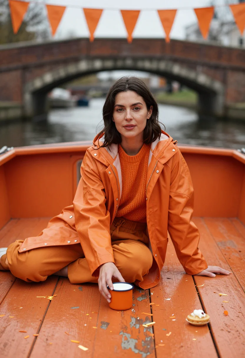 AI koningsdag orange sample — portrait of a woman, a woman in her late twenties with honey
