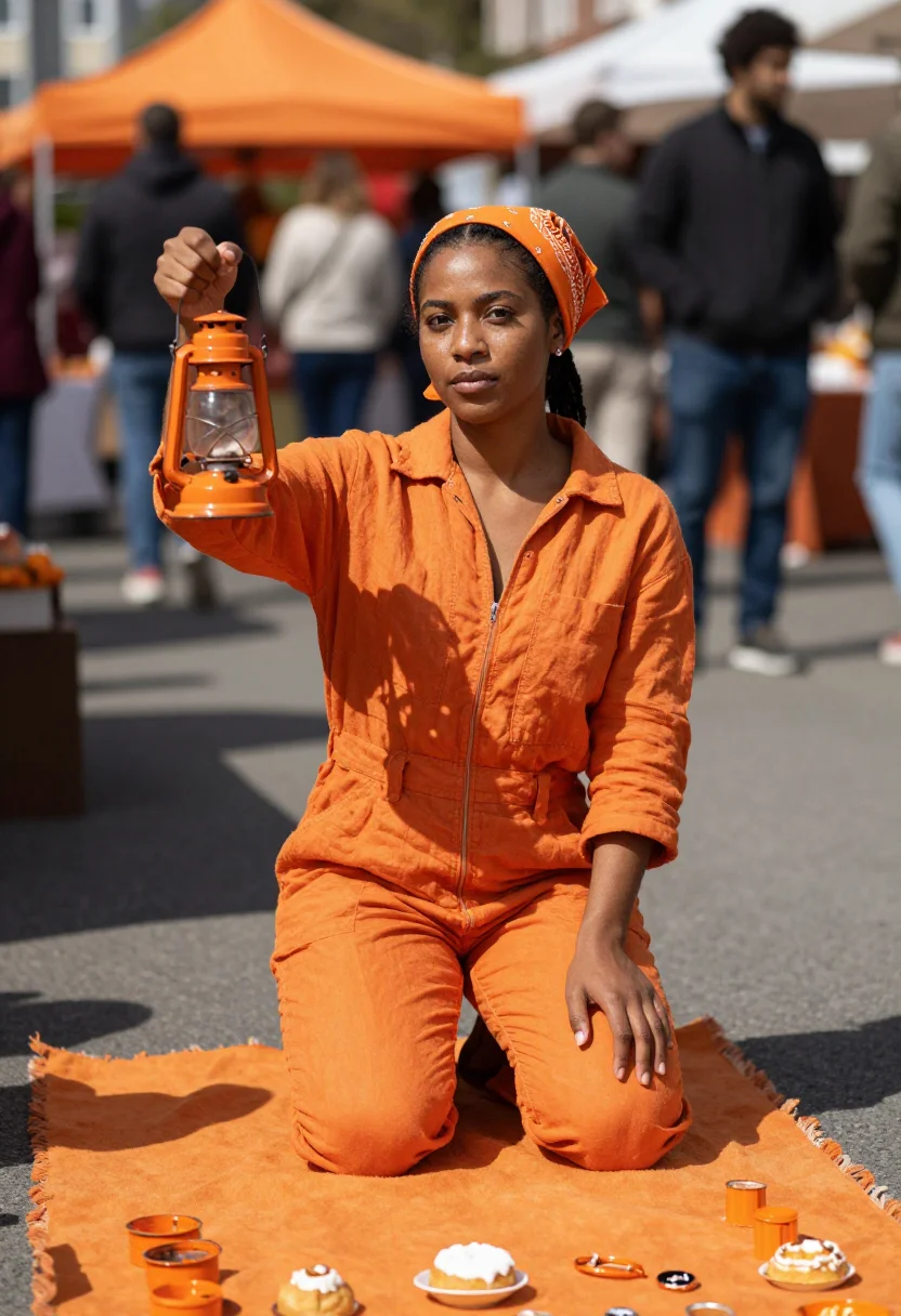 AI koningsdag orange sample — portrait of a woman, a woman in her thirties with deep brown