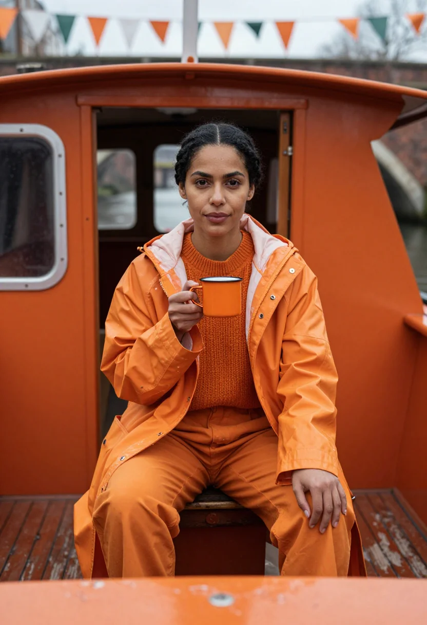 AI koningsdag orange sample — portrait of a woman, a woman in her twenties with warm brown