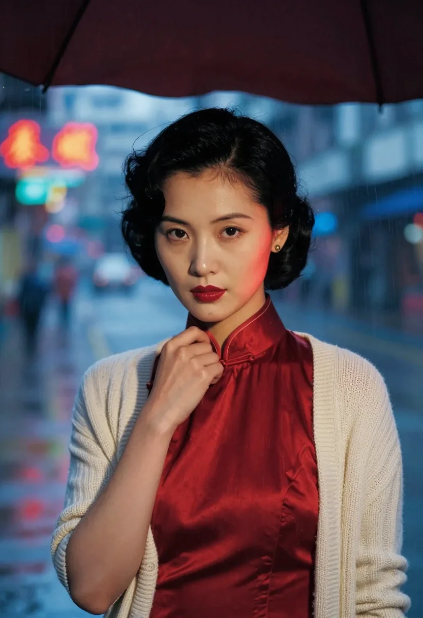 AI kowloon noir sample — portrait of a woman, chest-up portrait of a Hong Kong Chines