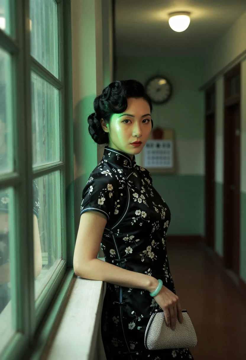AI kowloon noir sample — portrait of a woman, waist-up portrait of a Hong Kong Chines