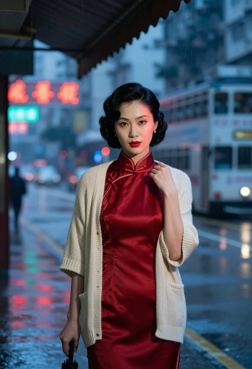 AI kowloon noir sample — portrait of a woman, half-length portrait of a Hong Kong Chi