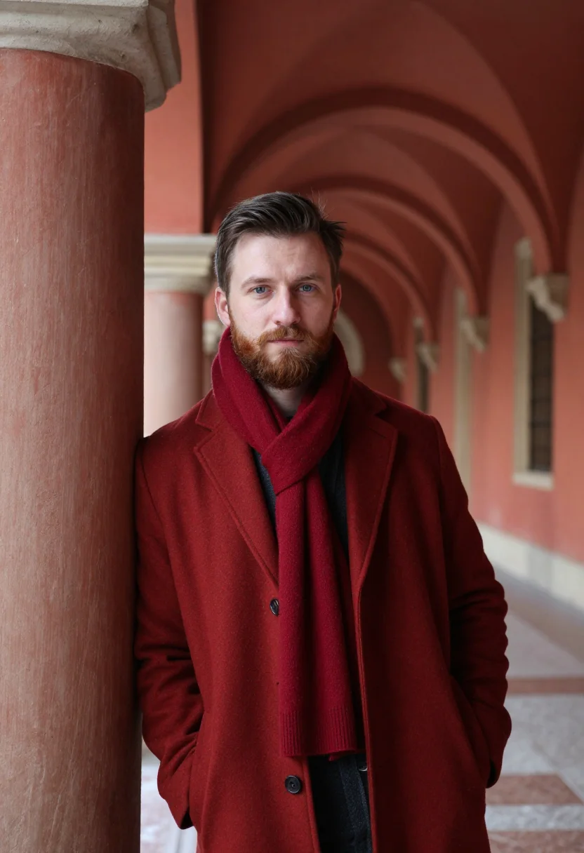 AI krakow rynek snow brick sample — portrait of a man, framed chest-up, the crop stopping at the