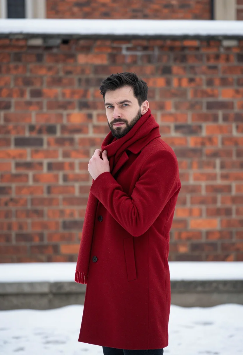AI krakow rynek snow brick sample — portrait of a man, framed chest-up, the crop stopping at the