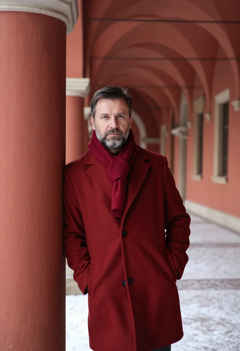 AI krakow rynek snow brick sample — portrait of a man, framed half-length, the crop at the waist