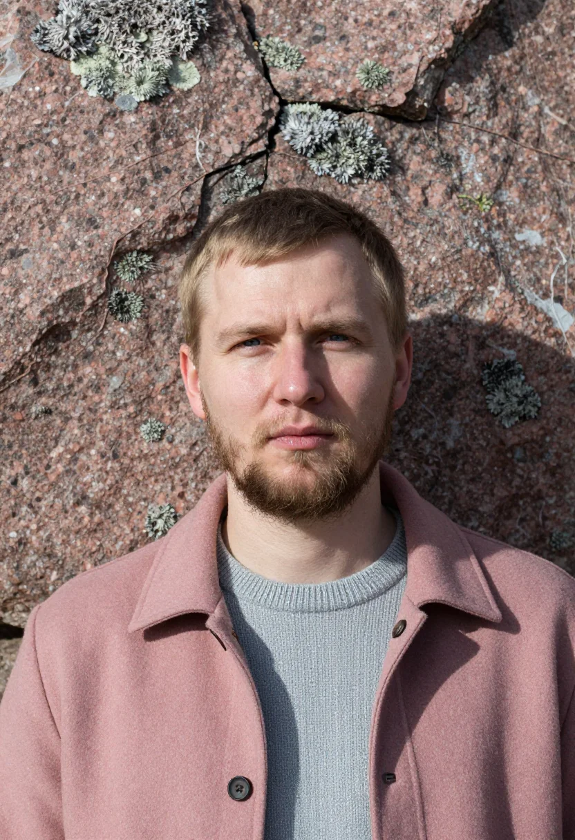 AI krasnoyarsk geologist pink syenite sample — portrait of a man, a geologist in his early forties with fai