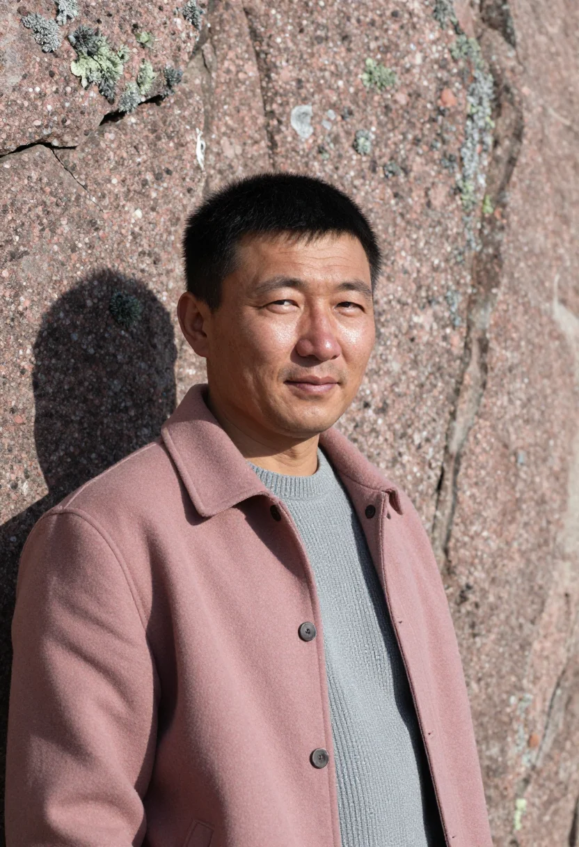 AI krasnoyarsk geologist pink syenite sample — portrait of a man, a Khakas geologist in his late thirties w