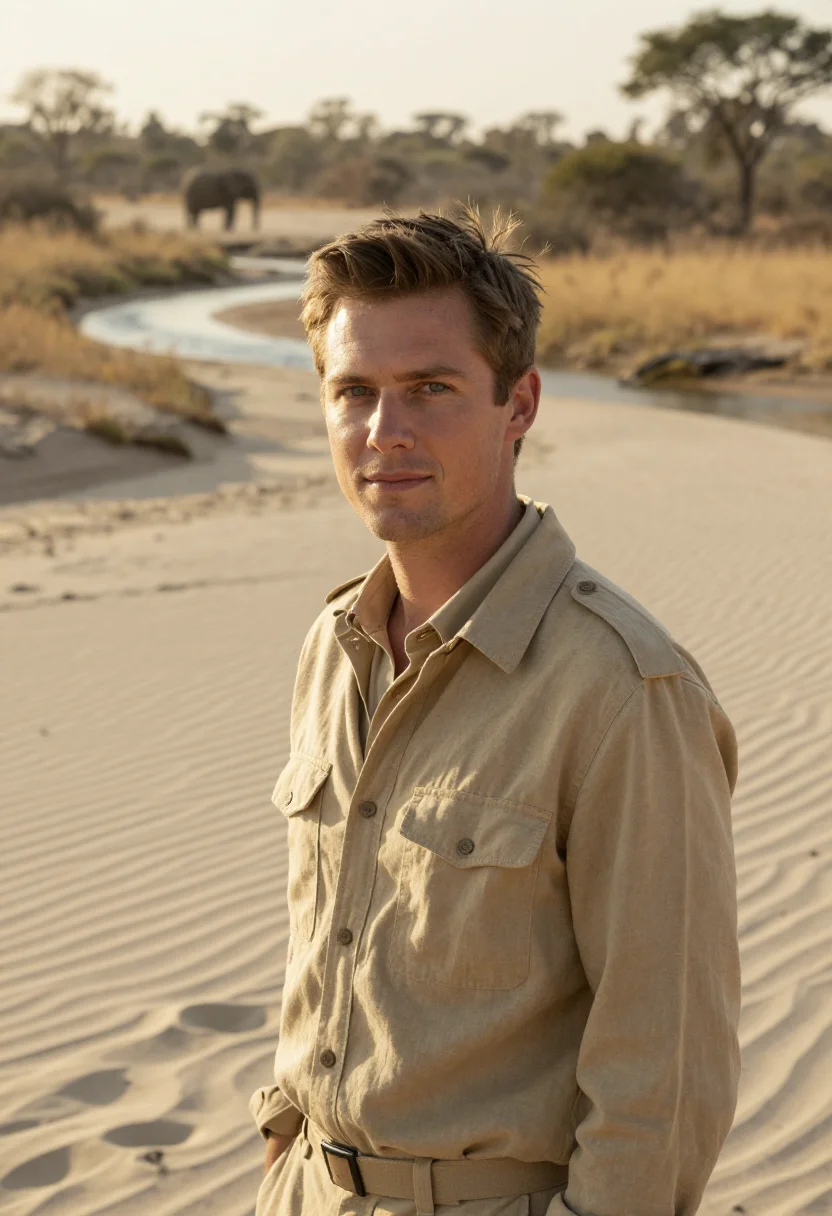 AI kruger wildlife vet bushveld khaki sample — portrait of a man, an Afrikaner wildlife veterinarian in his