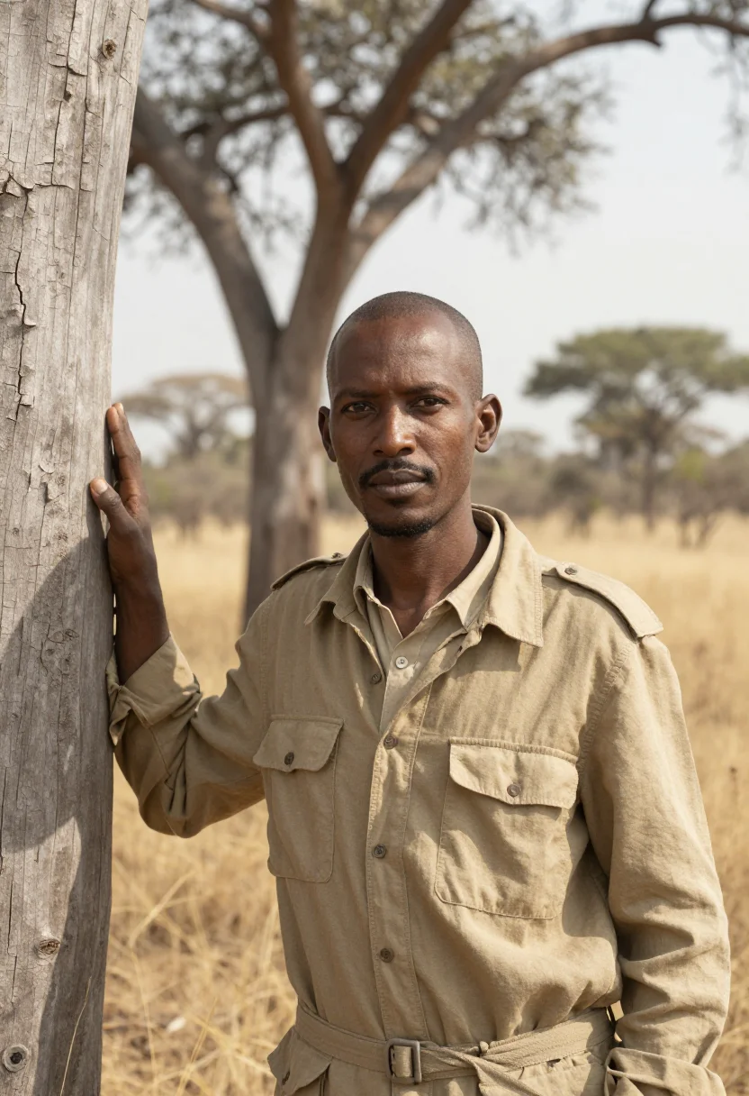 AI kruger wildlife vet bushveld khaki sample — portrait of a man, a Swazi wildlife veterinarian in his earl