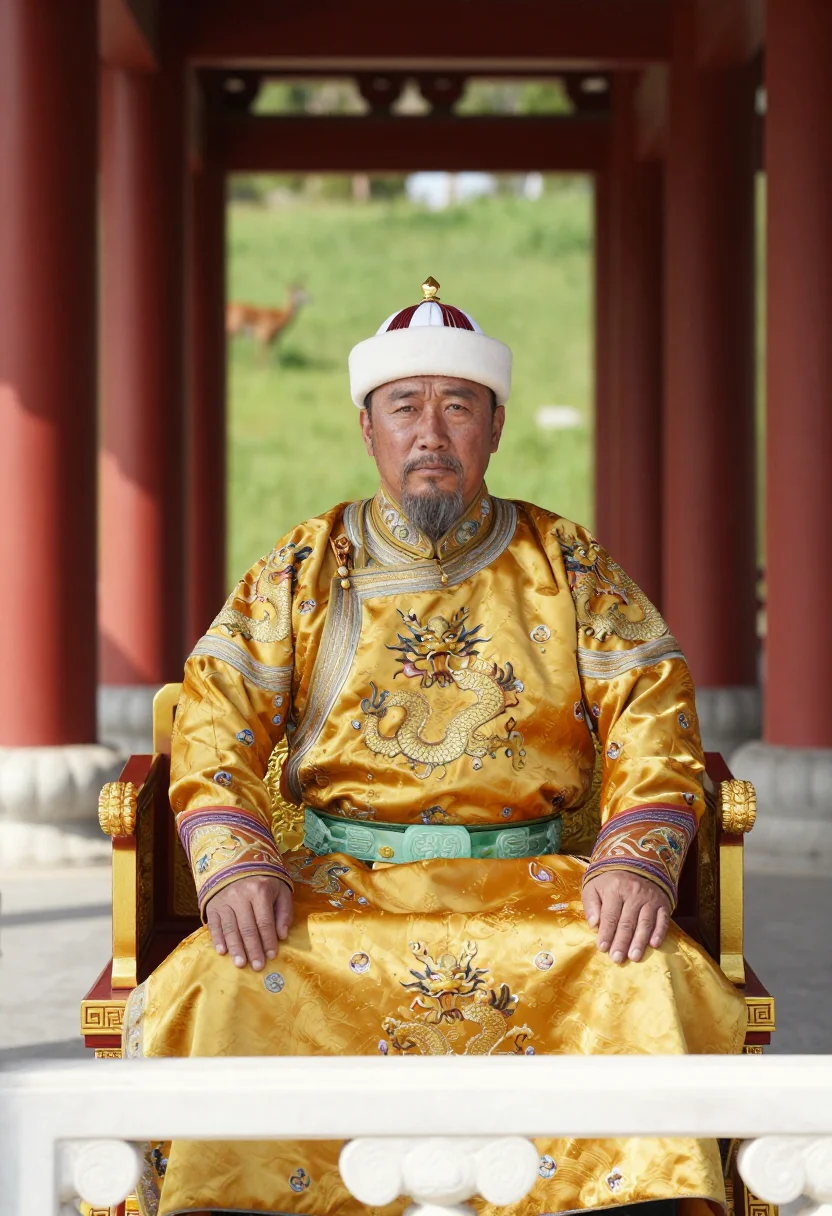 AI kublai khan sample — portrait of a man, chest-up portrait of a Mongolian man in h