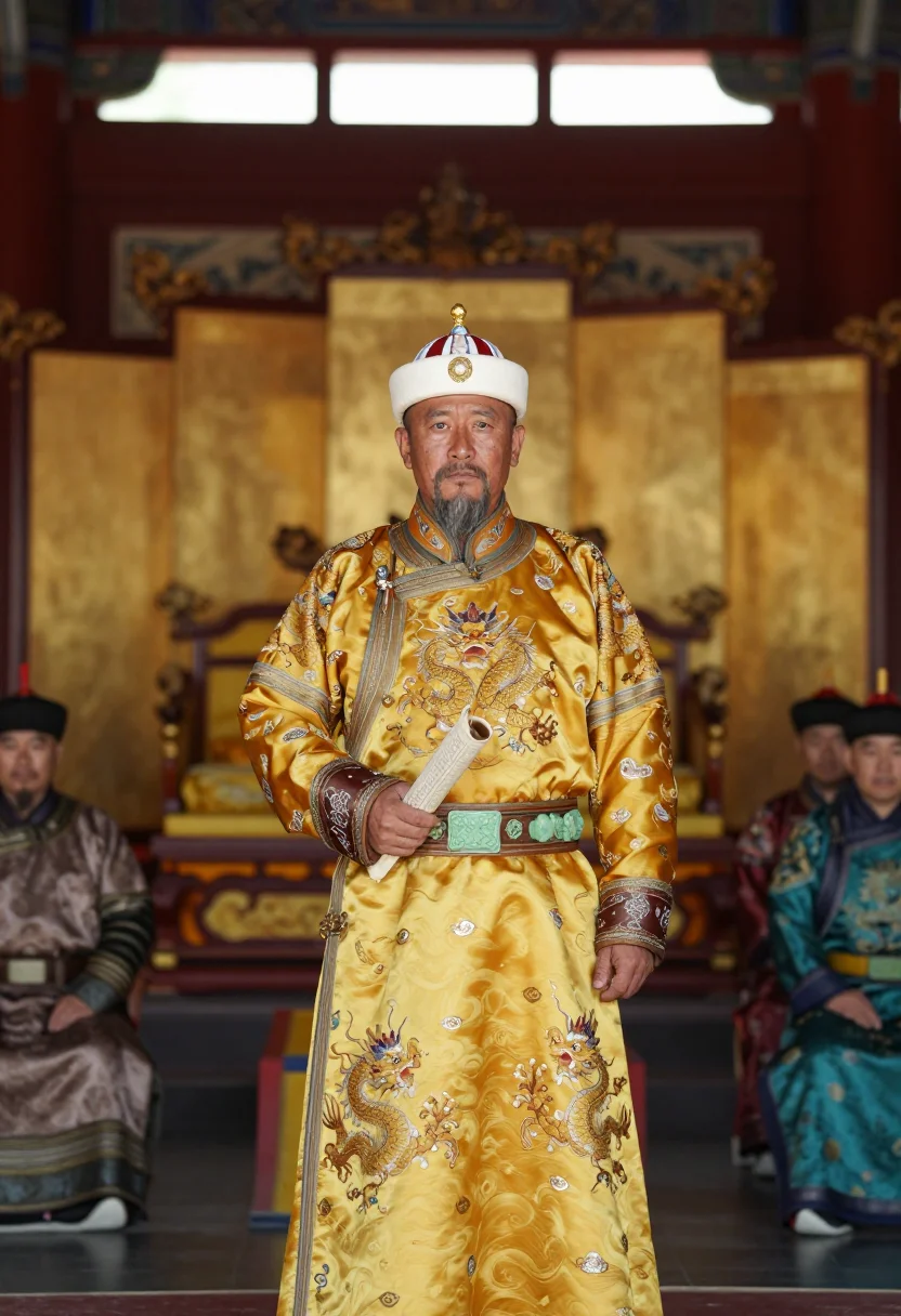 AI kublai khan sample — portrait of a man, chest-up portrait of a Mongolian man in h