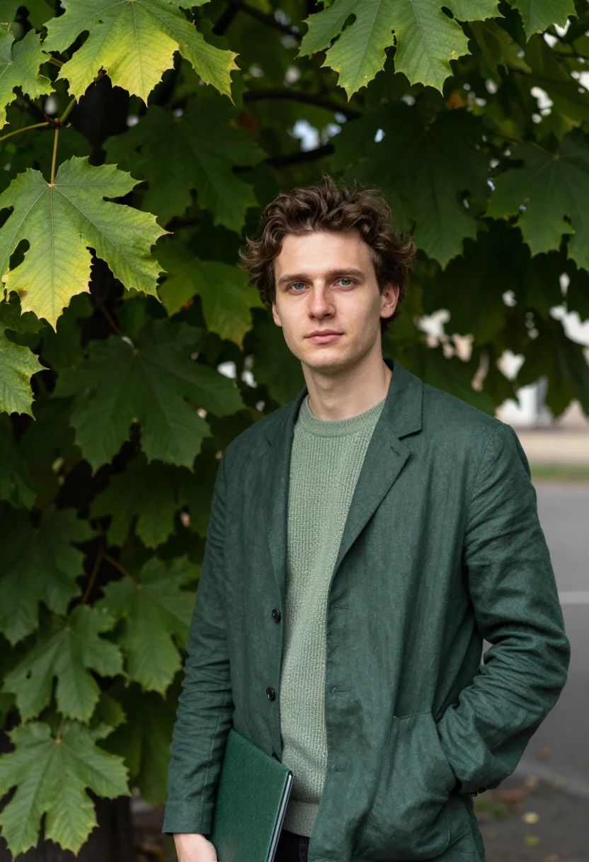 AI kyiv founder chestnut avenue green sample — portrait of a man, of Ukrainian descent in his late twenties