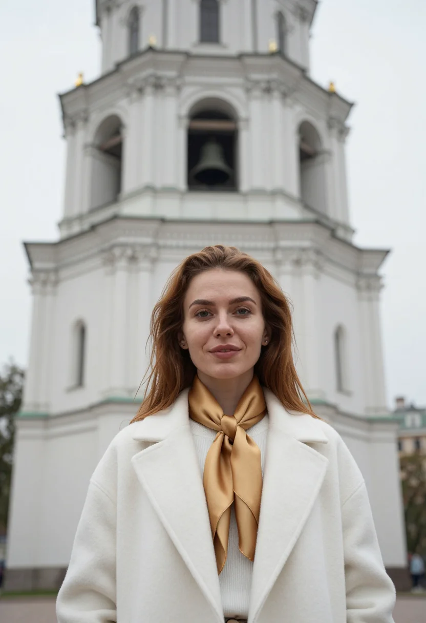 AI kyiv sophia art historian white gold sample — portrait of a woman, of Ukrainian descent in her late twenti