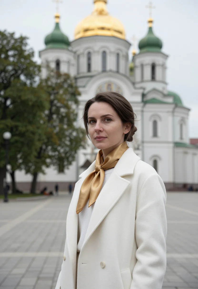AI kyiv sophia art historian white gold sample — portrait of a woman, of Ukrainian descent in her thirties wi