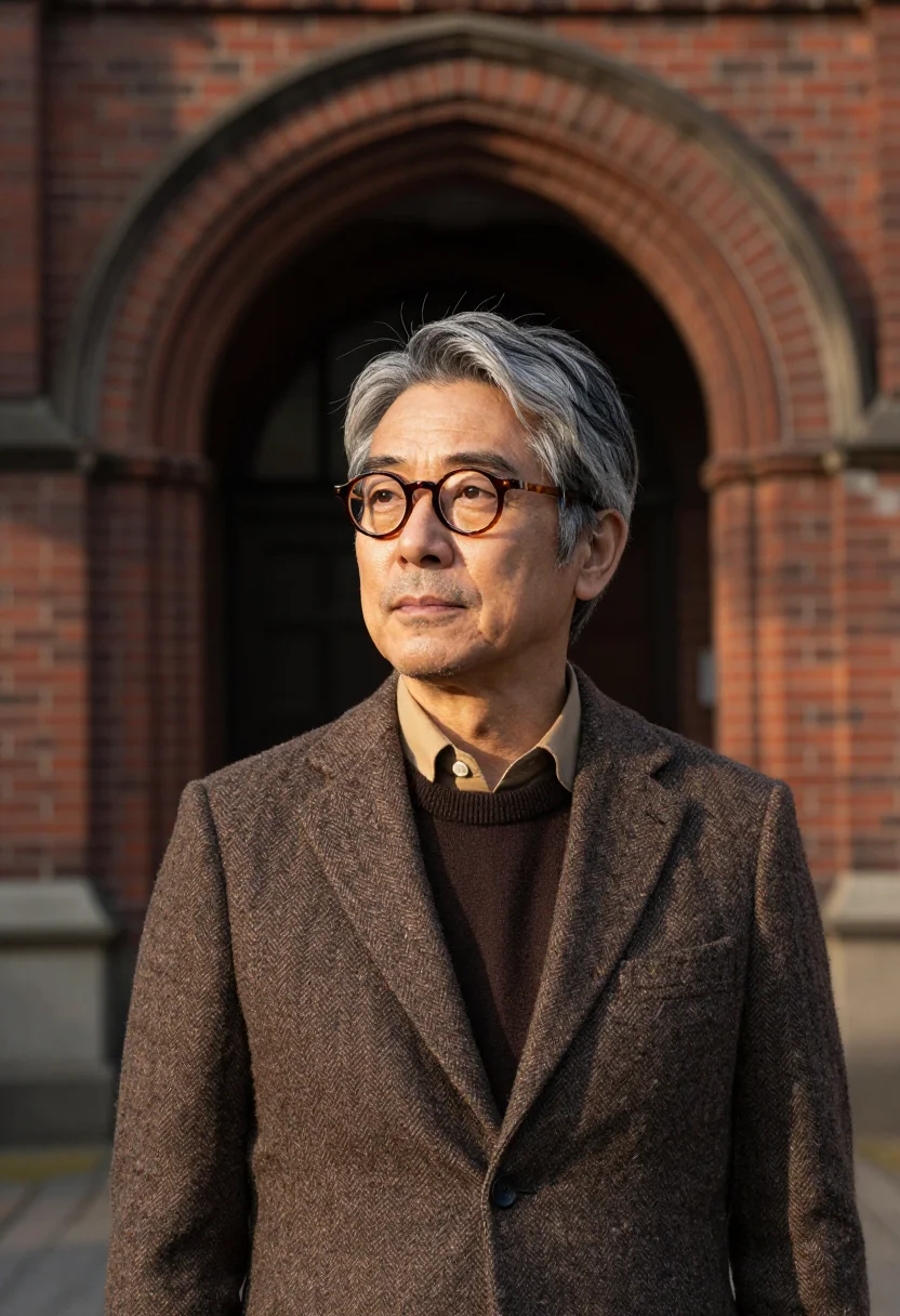 AI kyoto doshisha professor brown sample — portrait of a man, framed head and shoulders, tighter, the b
