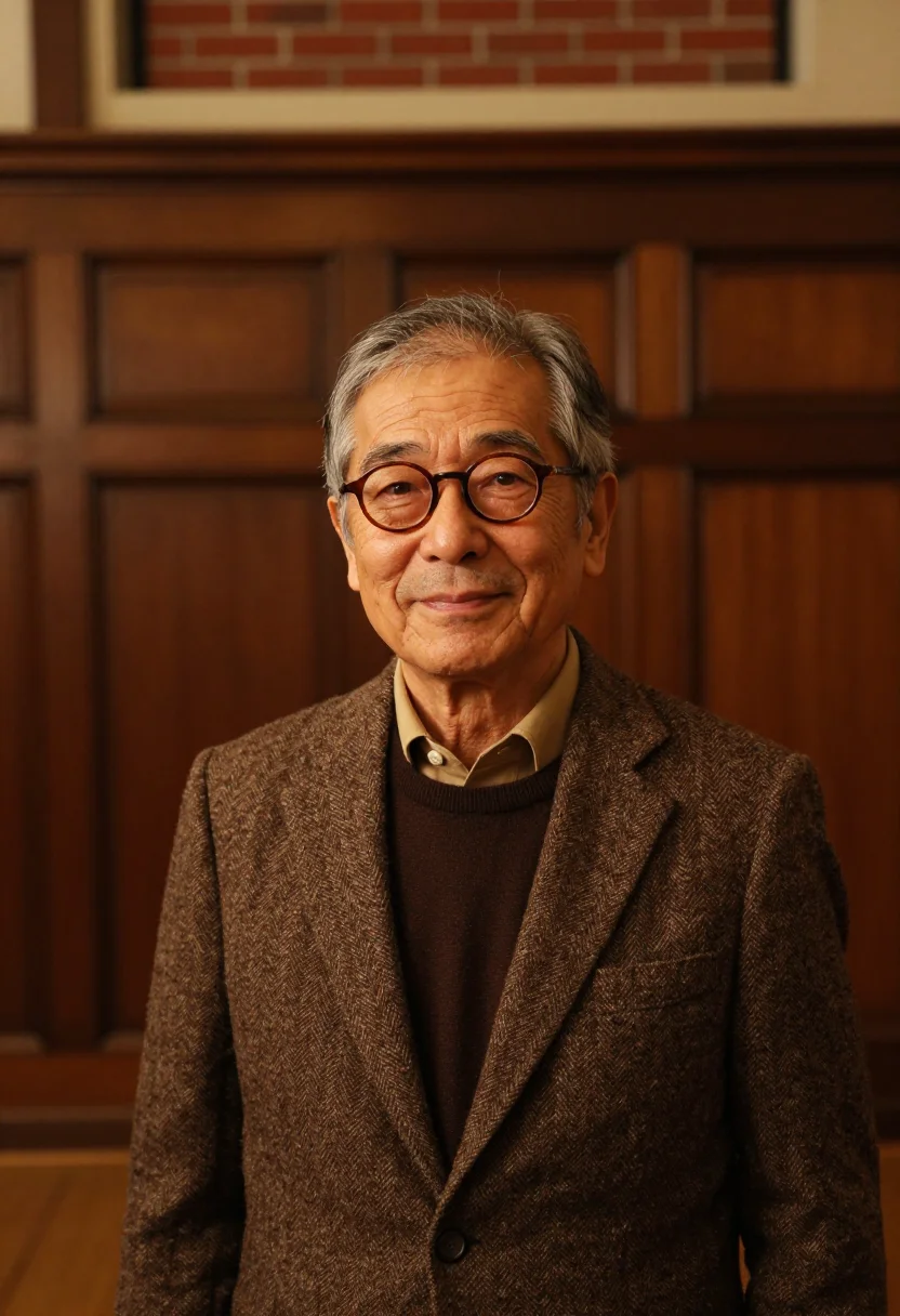 AI kyoto doshisha professor brown sample — portrait of a man, framed chest-up from the ribs with the bo