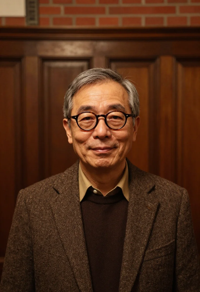 AI kyoto doshisha professor brown sample — portrait of a man, framed as a tight headshot from the crown