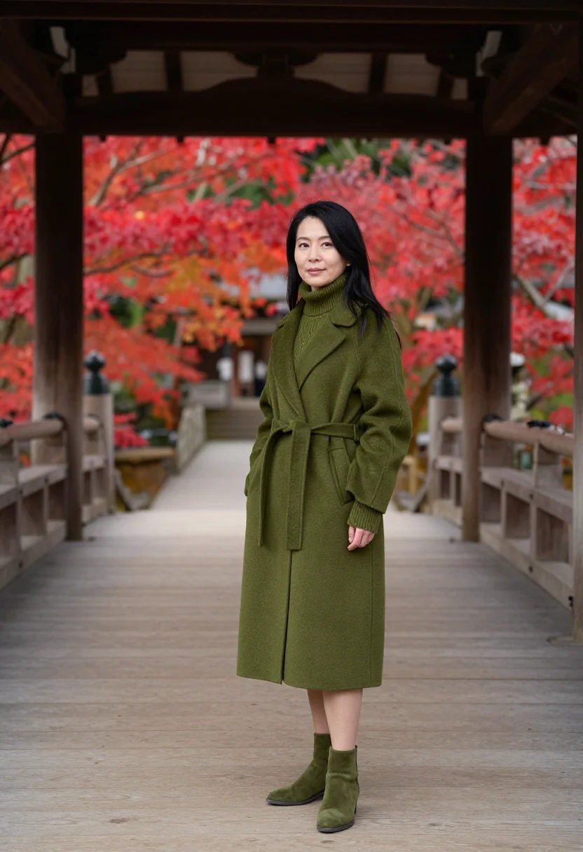 AI kyoto momiji moss sample — portrait of a woman, framed three-quarter length from the kn