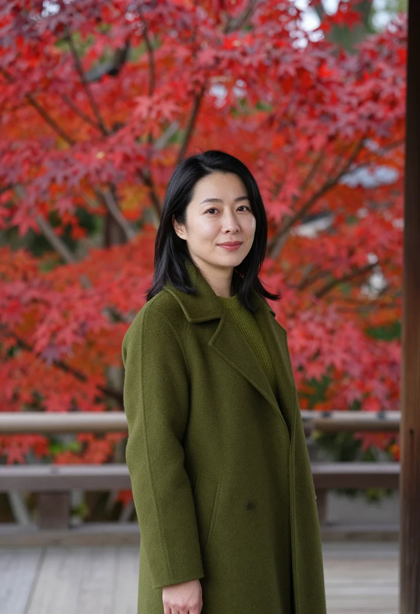 AI kyoto momiji moss sample — portrait of a woman, framed half-length from the hips up, a