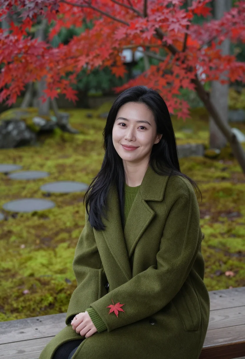 AI kyoto momiji moss sample — portrait of a woman, framed chest-up, the crop stopping at t