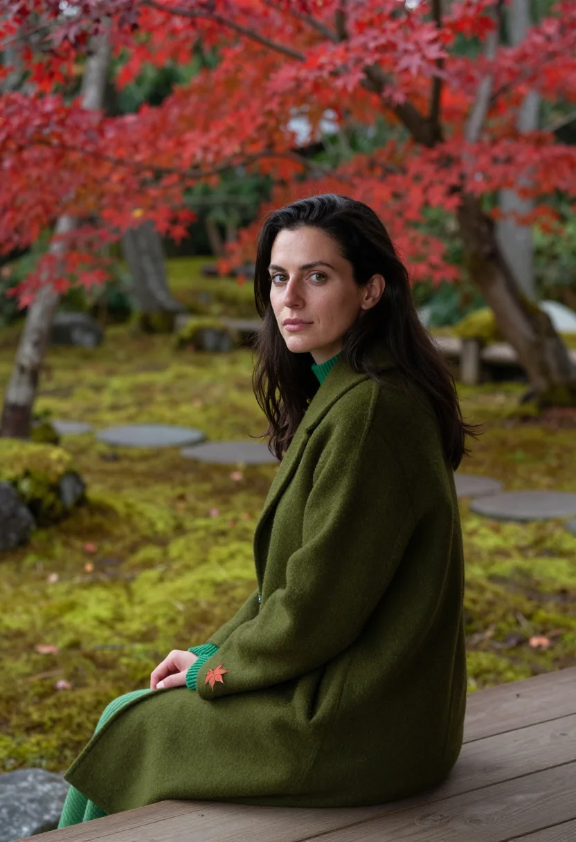 AI kyoto momiji moss sample — portrait of a woman, framed half-length from the hips up, a