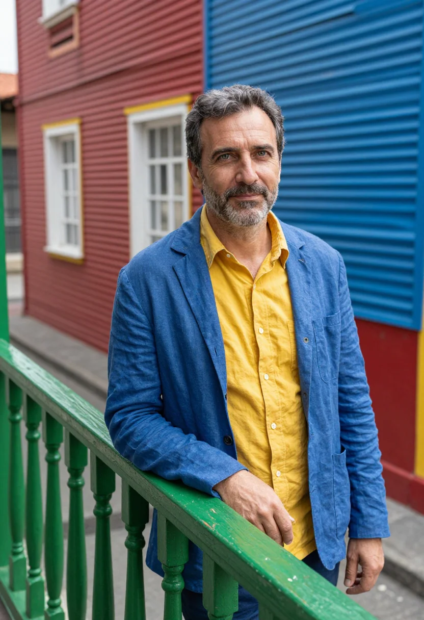 AI la boca architect corrugated palette sample — portrait of a man, an Italian architect in his early fifties