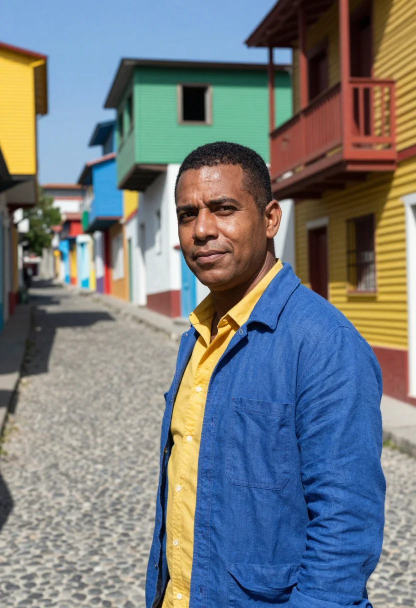 AI la boca architect corrugated palette sample — portrait of a man, an Afro-Argentine architect in his mid-fo