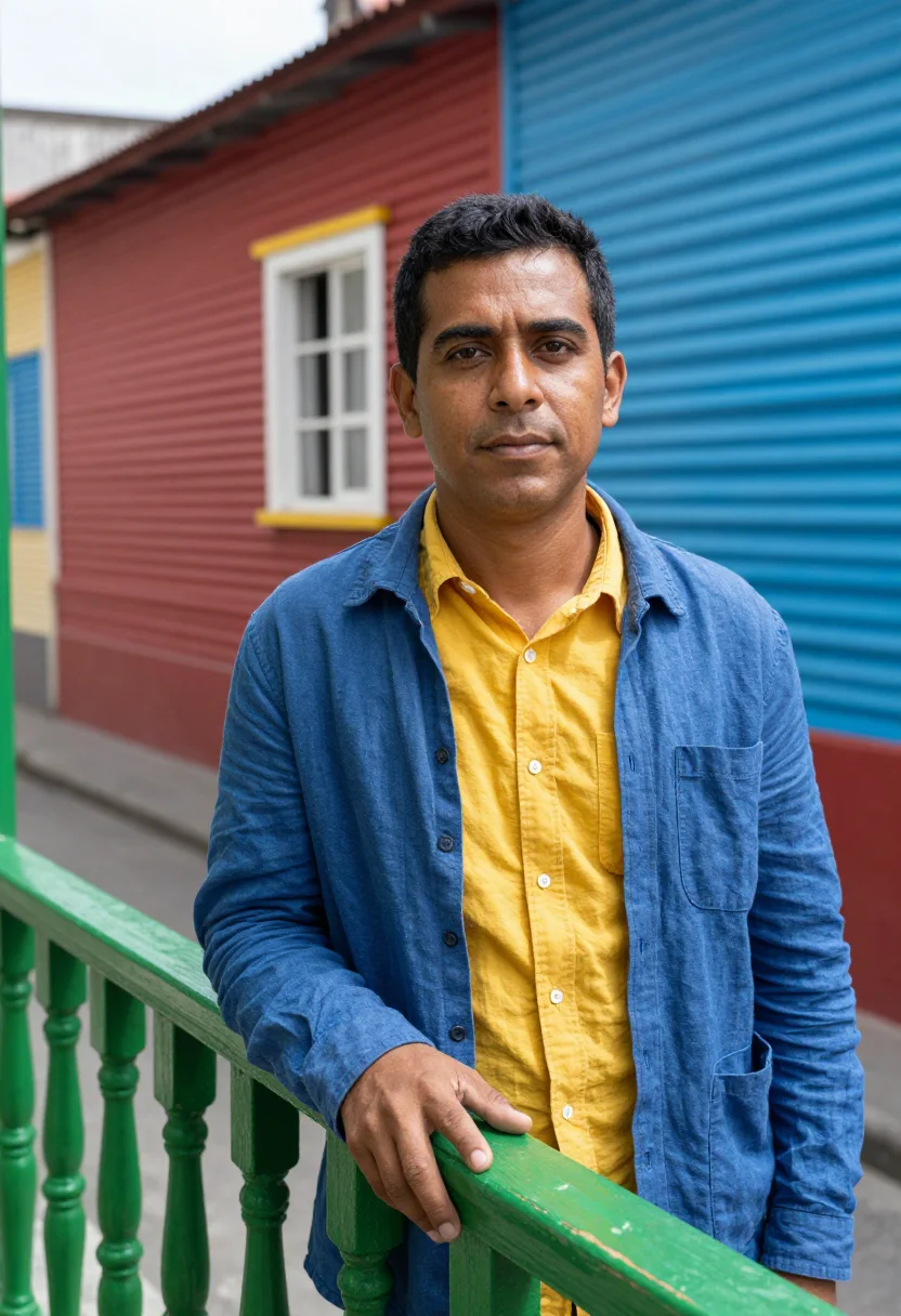 AI la boca architect corrugated palette sample — portrait of a man, a Paraguayan architect in his late thirti