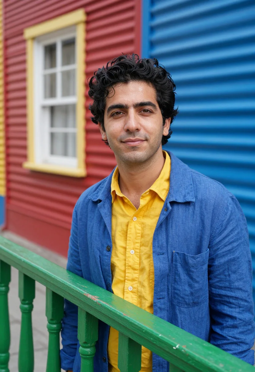 AI la boca architect corrugated palette sample — portrait of a man, a Spanish architect in his mid-thirties w