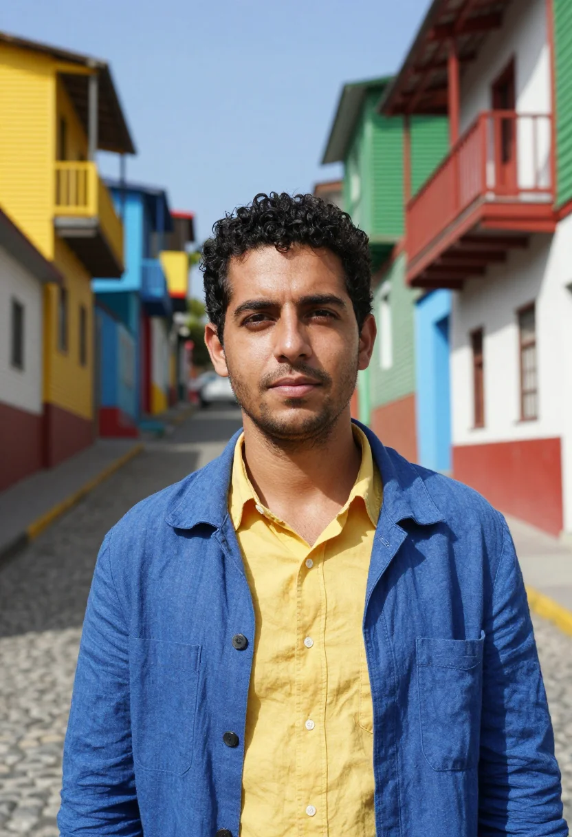 AI la boca architect corrugated palette sample — portrait of a man, an Argentine architect in his late twenti