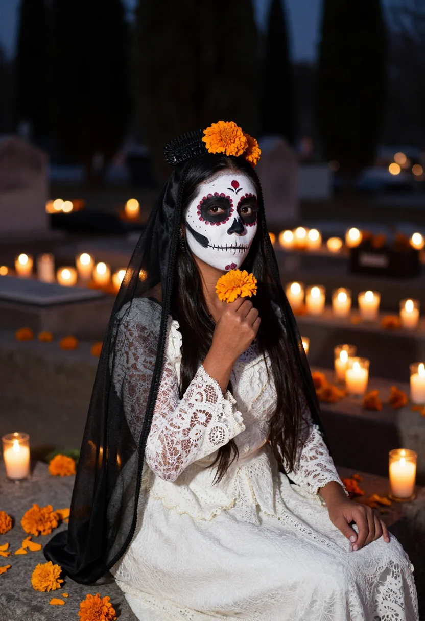 AI la catrina sample — portrait of a woman, a Mexican woman with warm honey-brown s
