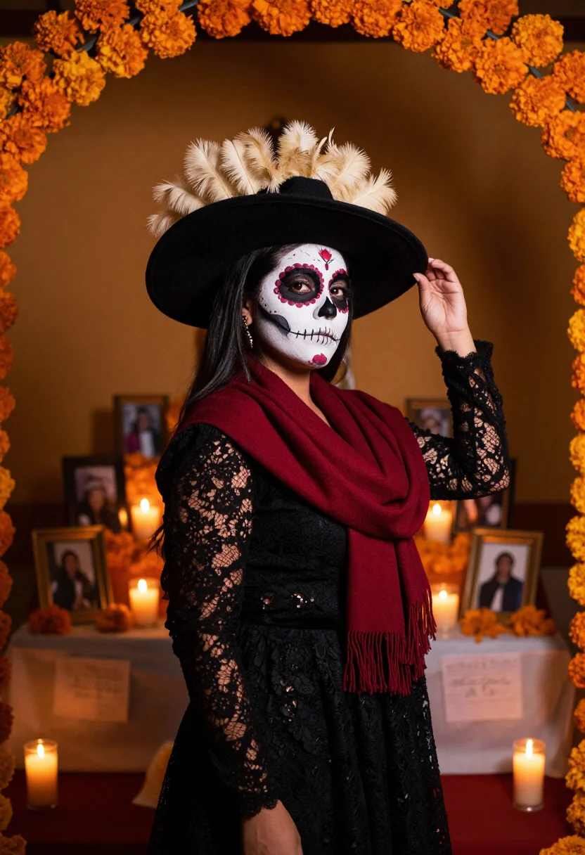 AI la catrina sample — portrait of a woman, a Mexican woman with warm honey-brown s