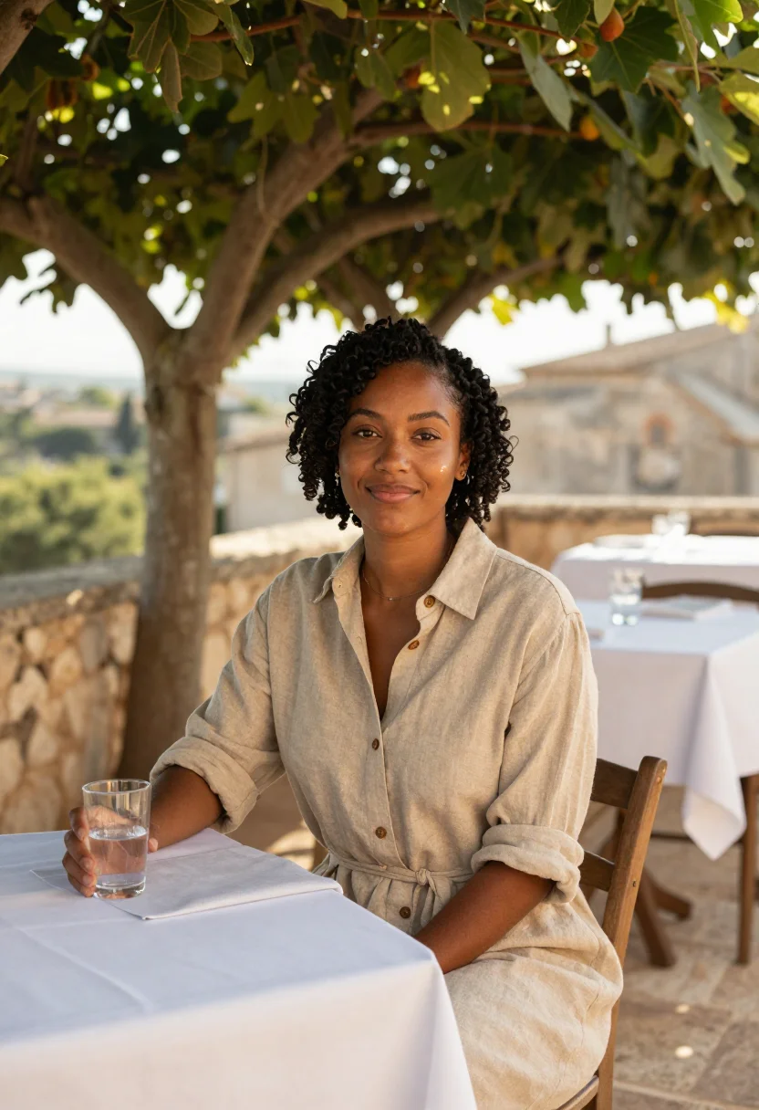 AI la colombe d or saint paul de vence pool mosaic sample — portrait of a woman, a guest in her late twenties with deep