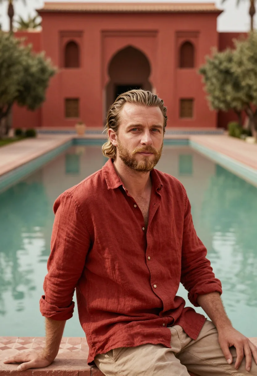 AI la mamounia marrakech olive garden red sample — portrait of a man, a guest in his late thirties of Dutch des