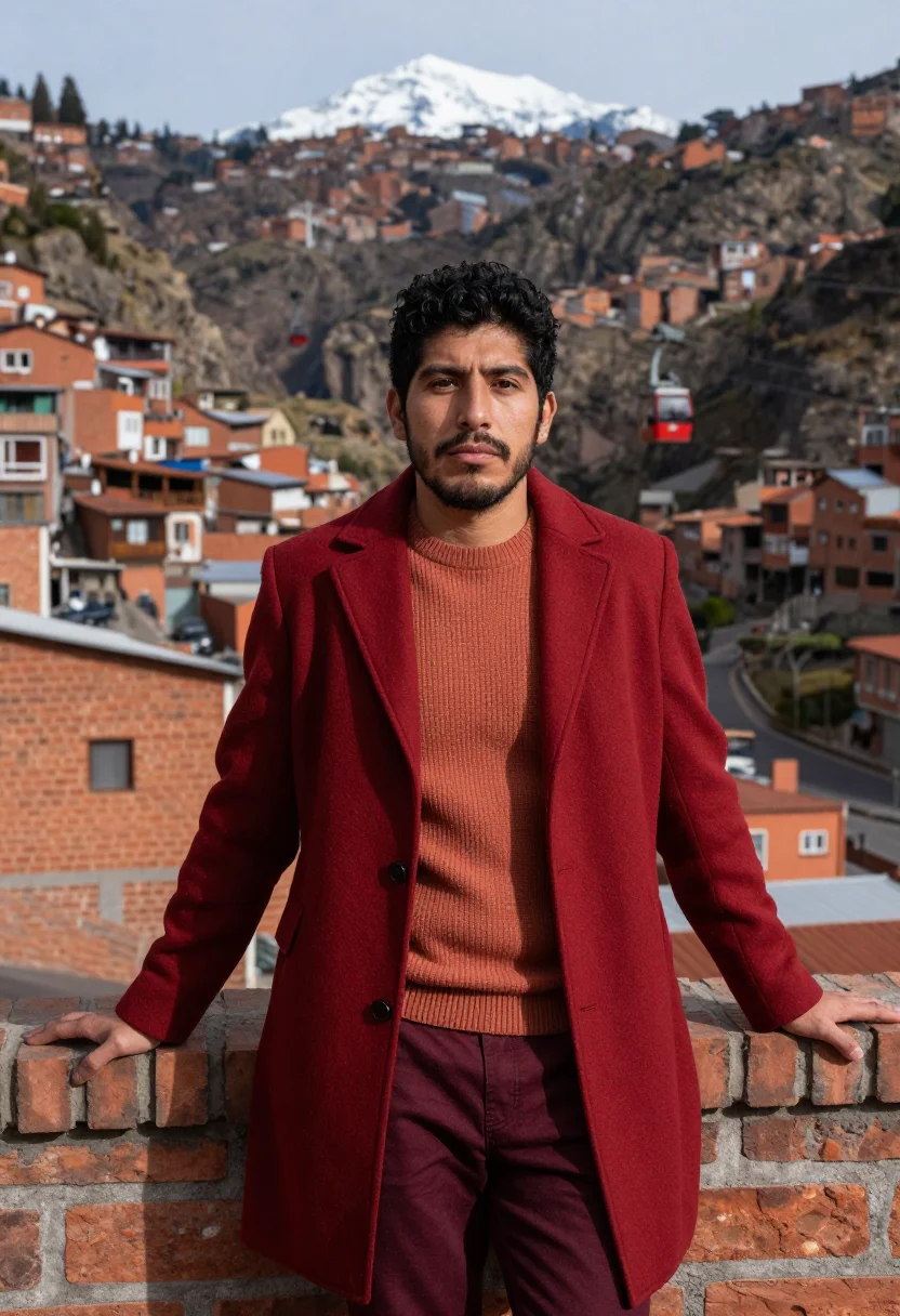 AI la paz urban planner cable car red brick canyon sample — portrait of a man, a mestizo Bolivian urban planner in his e