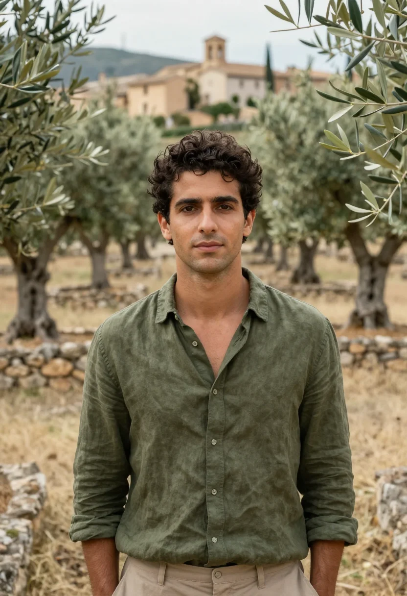 AI la residencia deia mallorca olive stone sample — portrait of a man, a Catalan man in his early thirties with